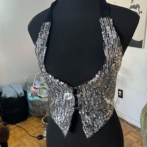 Silver Sequin vest top